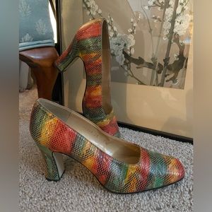 Vintage 90s Lord & Taylor 7.5 Angel Style Multicolor 3” Heels